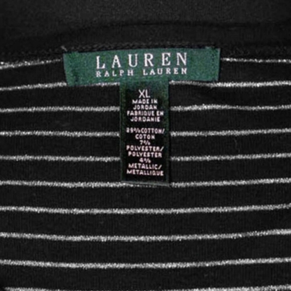 Ralph Lauren Womens Blouse Black Silver Striped Metallic Button Knit Top Size XL - Picture 4 of 6